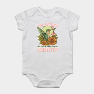 Pollinator Hummingbird & Flowers Cottage core Aesthetic Baby Bodysuit